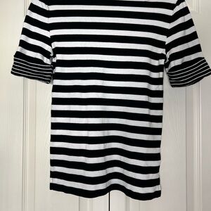 Lauren Ralph Lauren Striped Boat Neck Knit Top - Black & White
